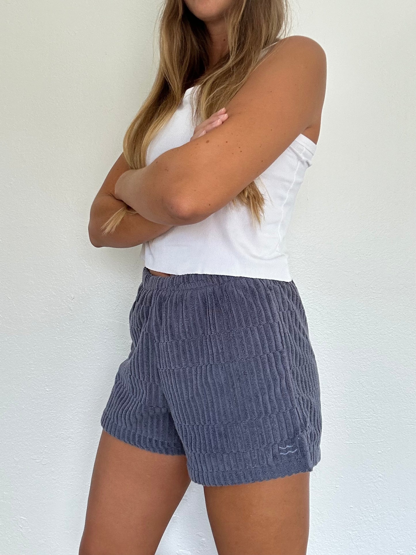 M Blue Textured Shorts
