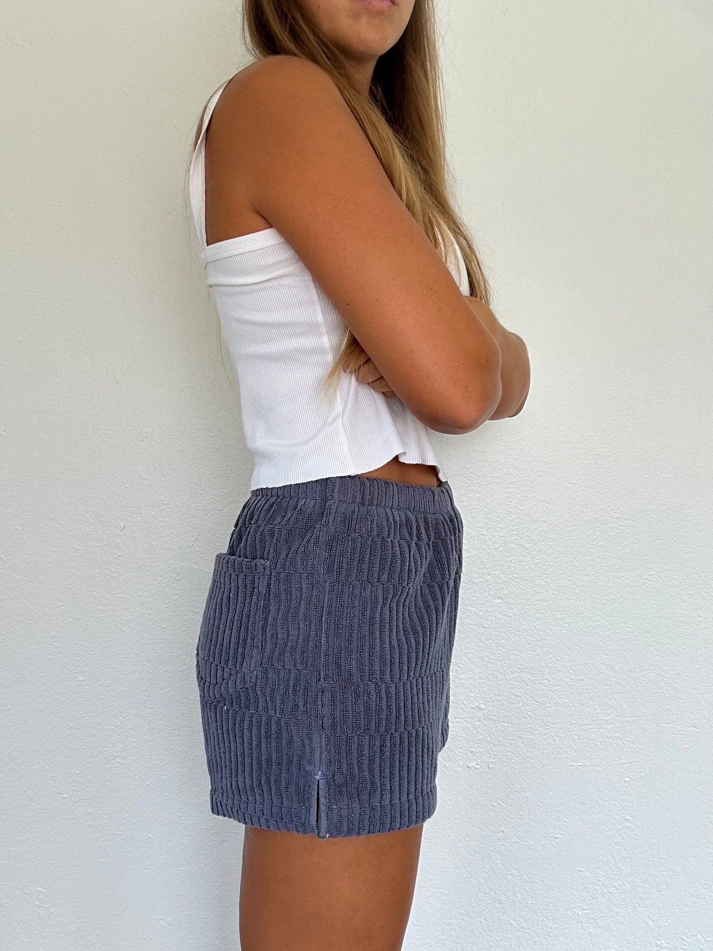 M Blue Textured Shorts