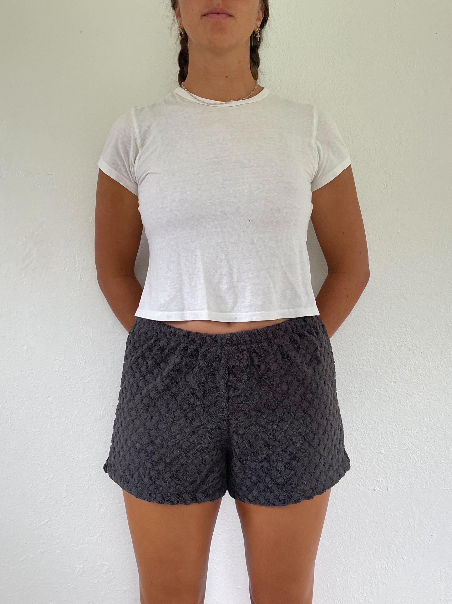 M Black Textured Shorts