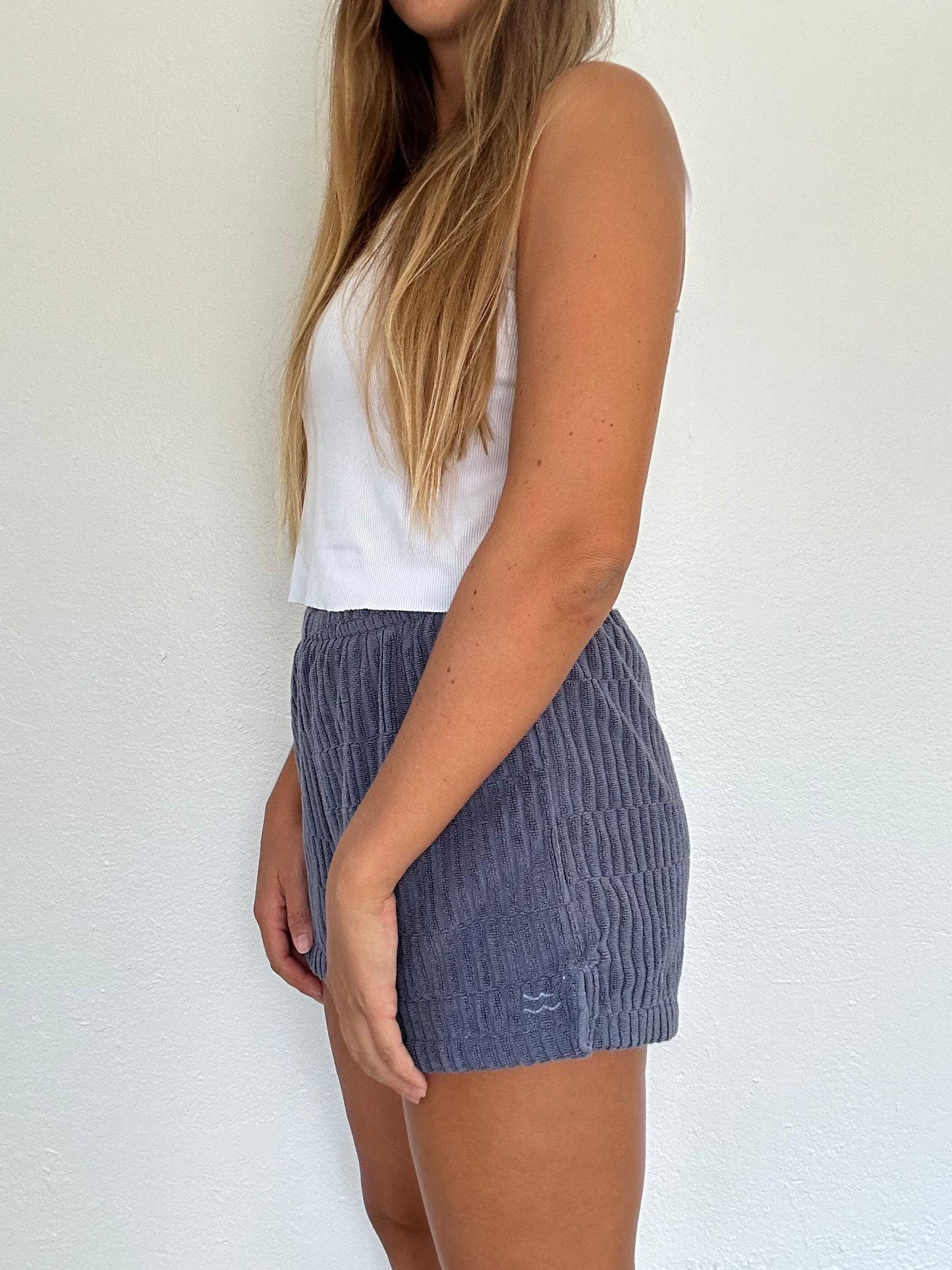 M Blue Textured Shorts