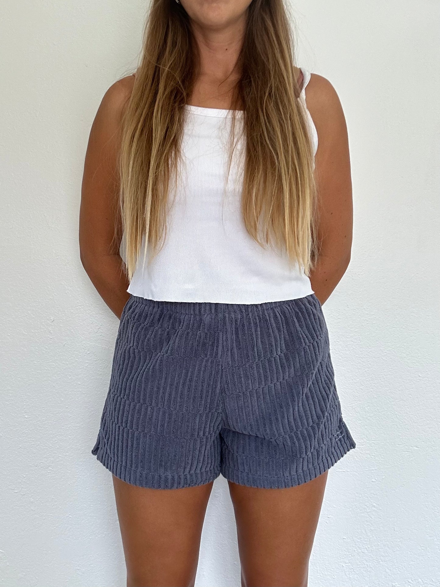 M Blue Textured Shorts