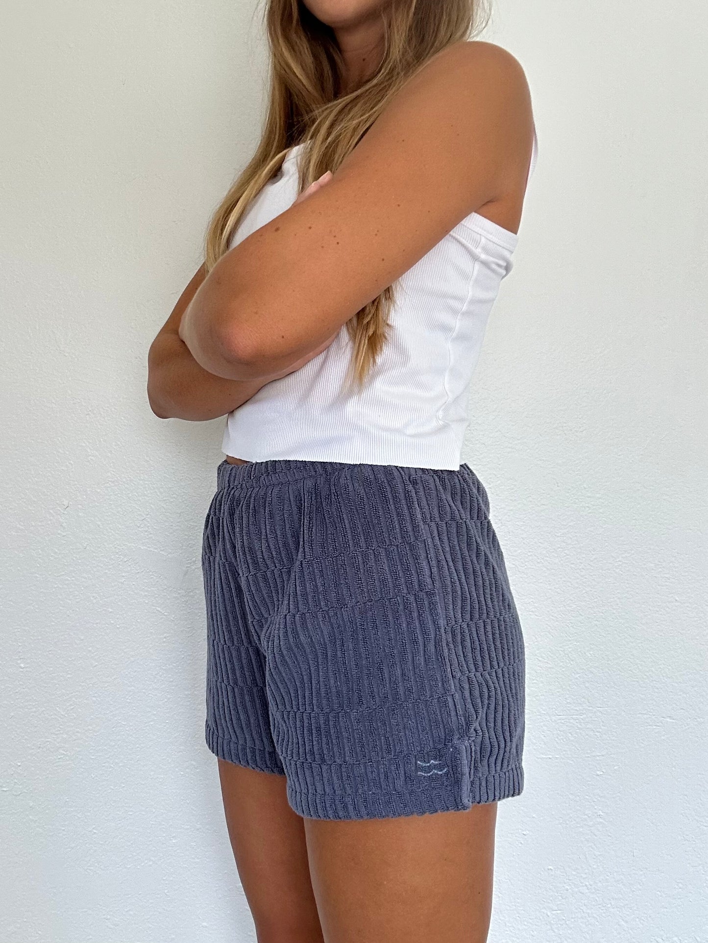M Blue Textured Shorts