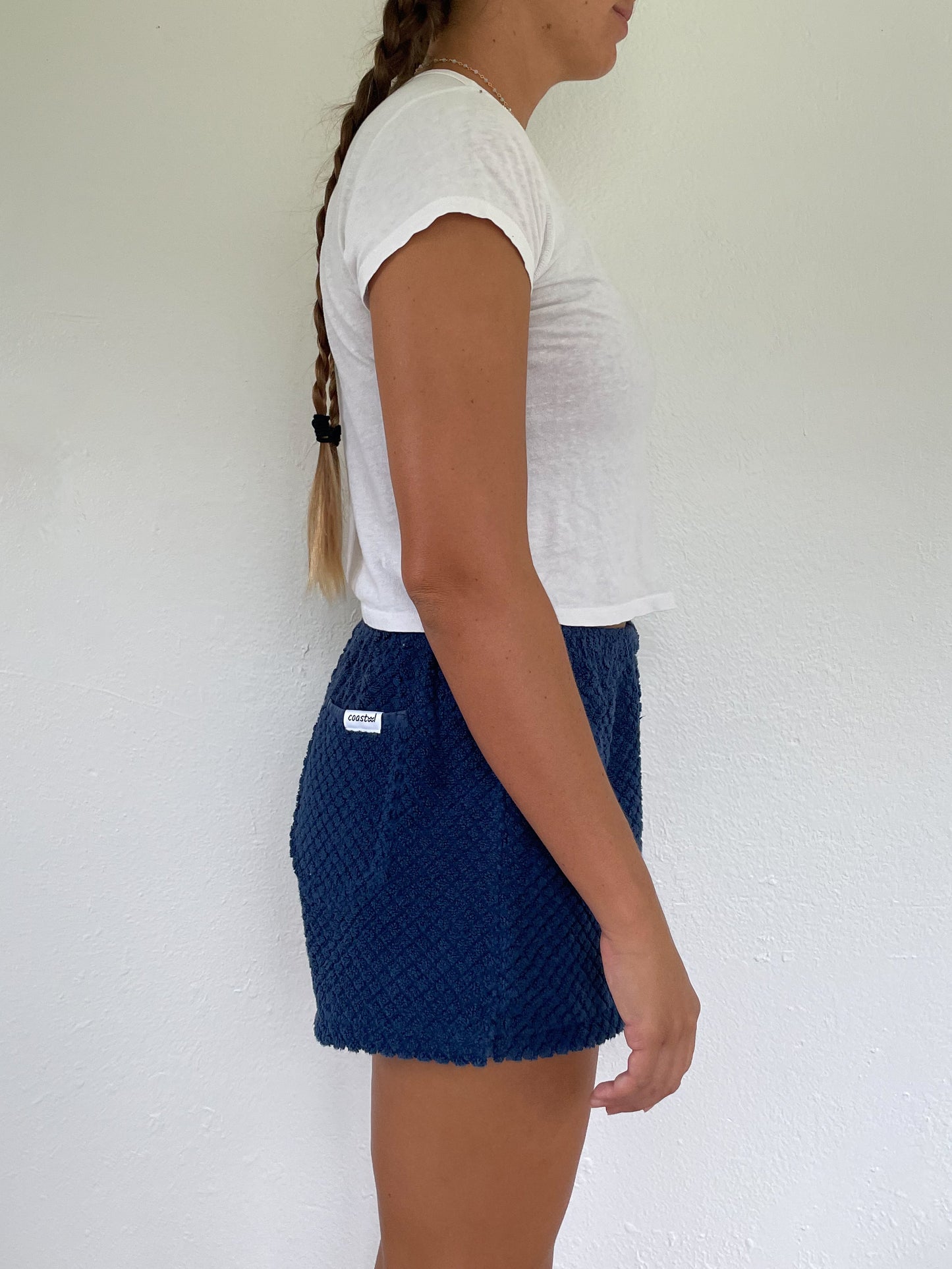 L Navy Textured Shorts