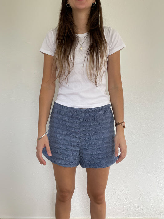 S Blue Textured Shorts
