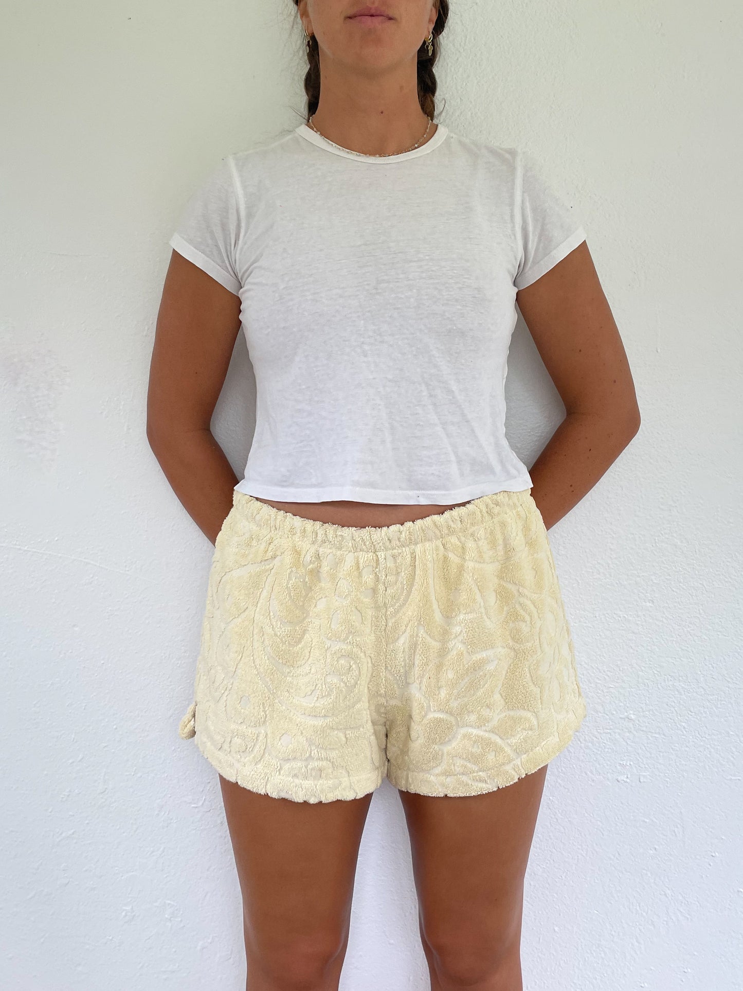 L Textured Cream Shorts