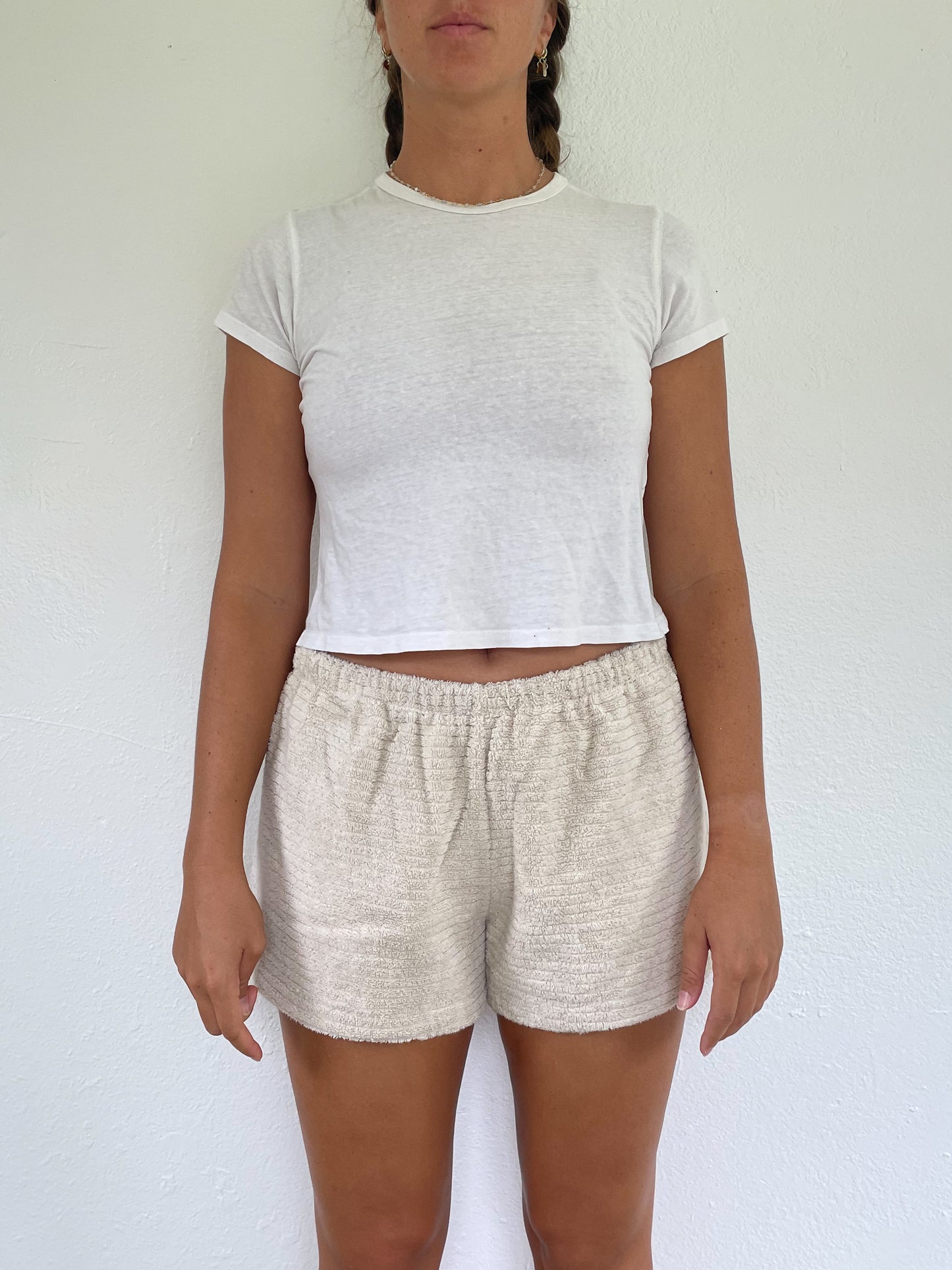L Textured Tan Shorts