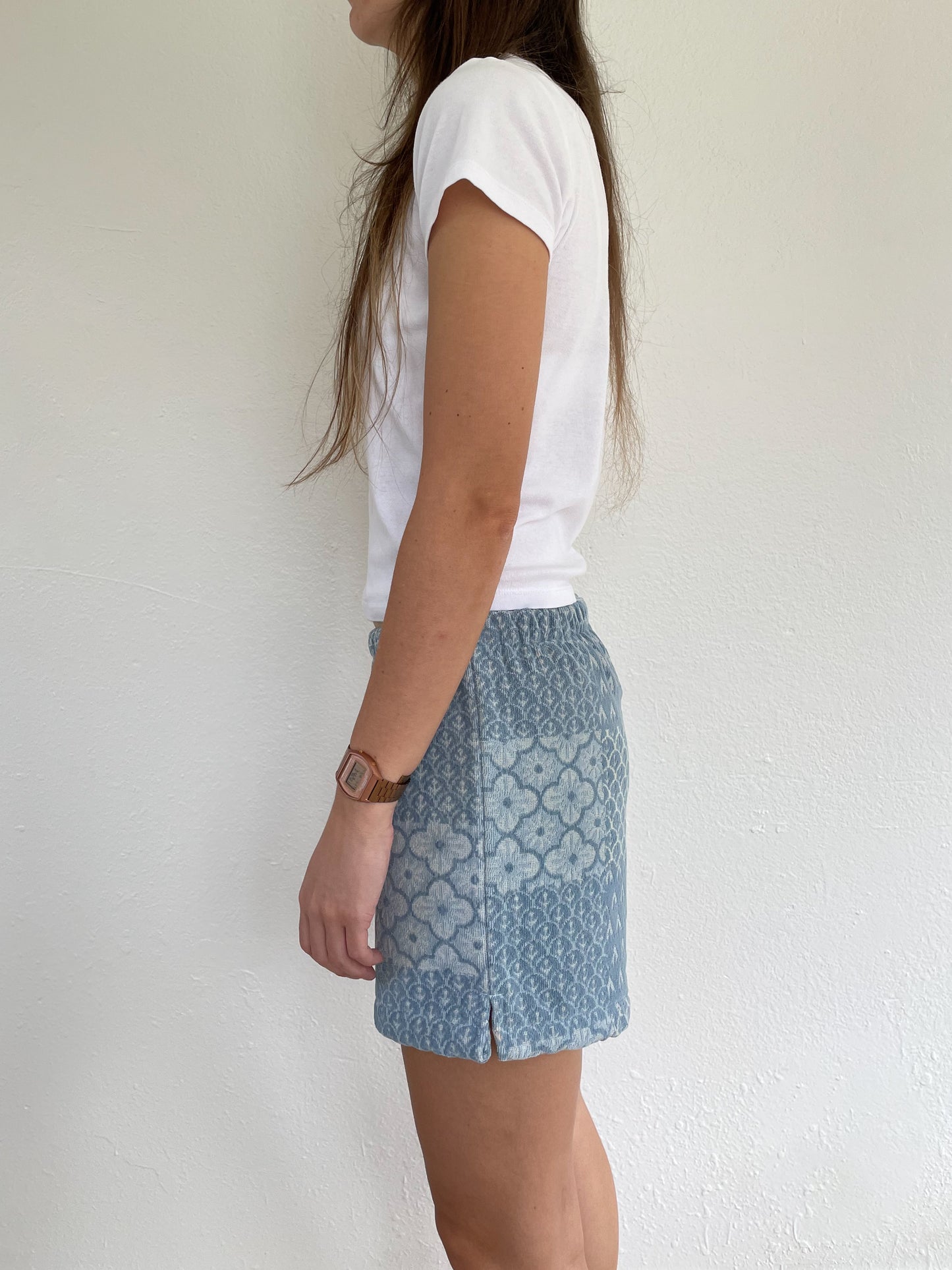 S Blue Patterned Shorts