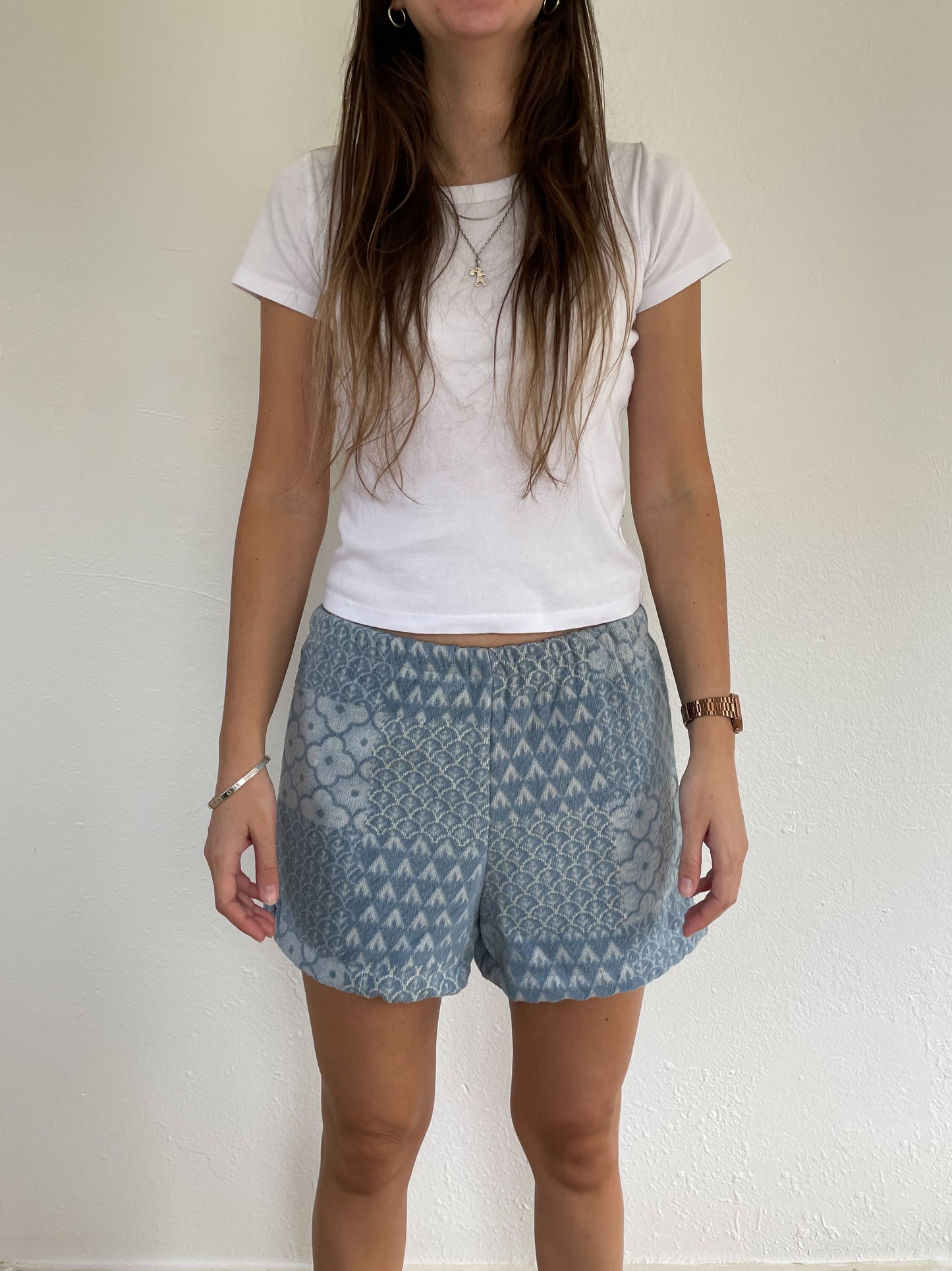 S Blue Patterned Shorts
