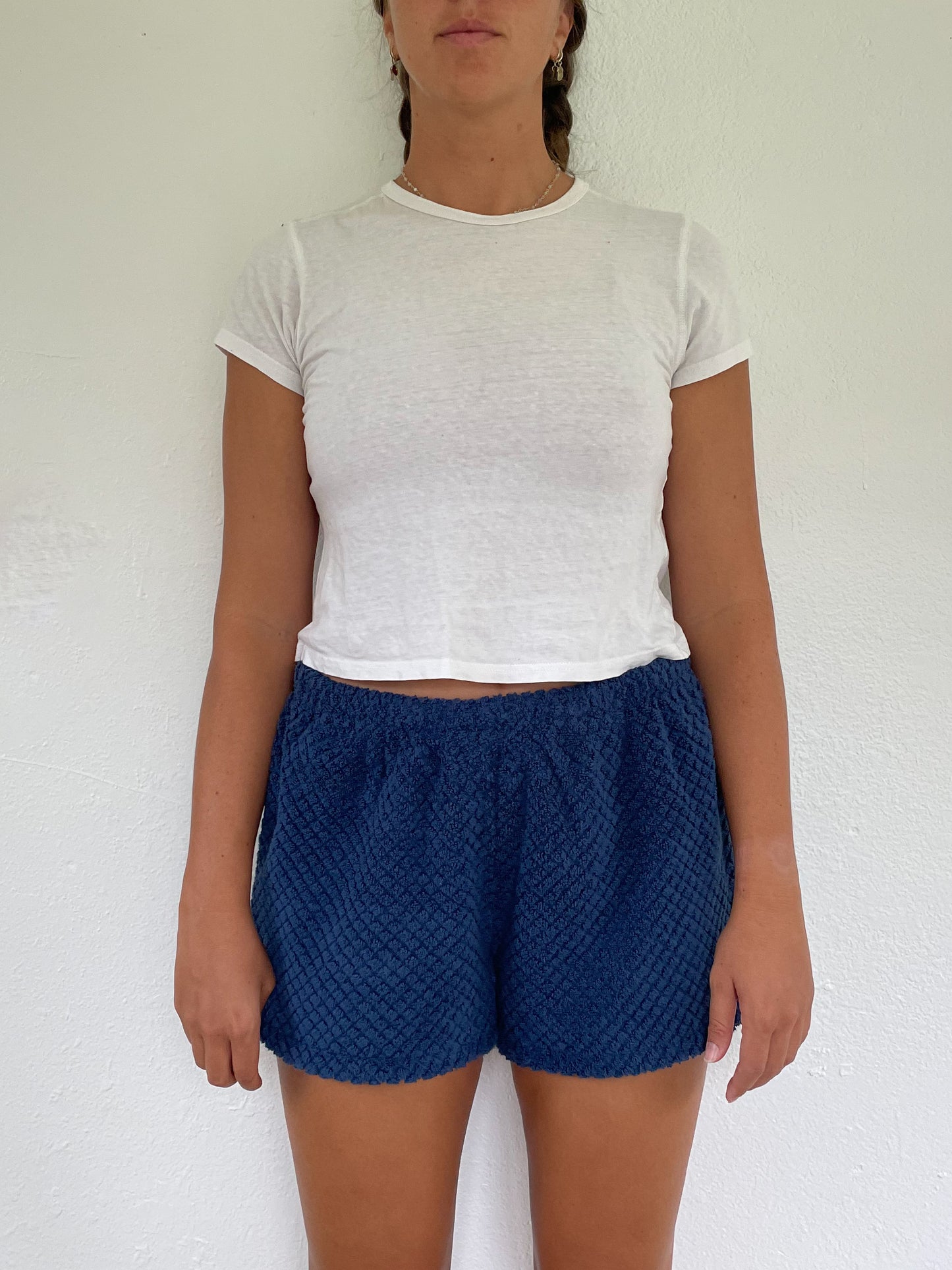 L Navy Textured Shorts