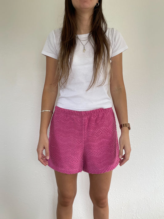 S Pink Textured Shorts