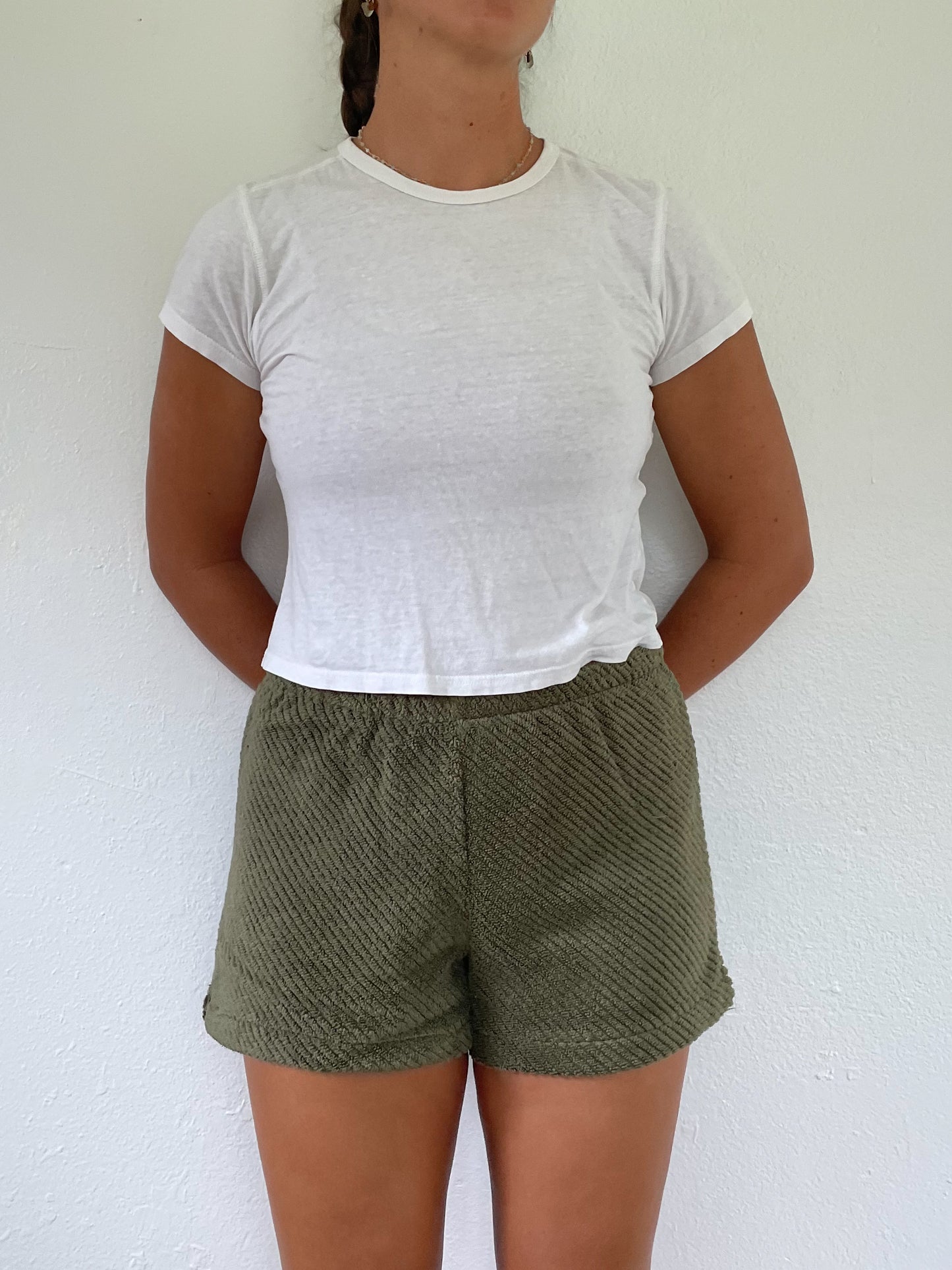 M Textured Green Shorts