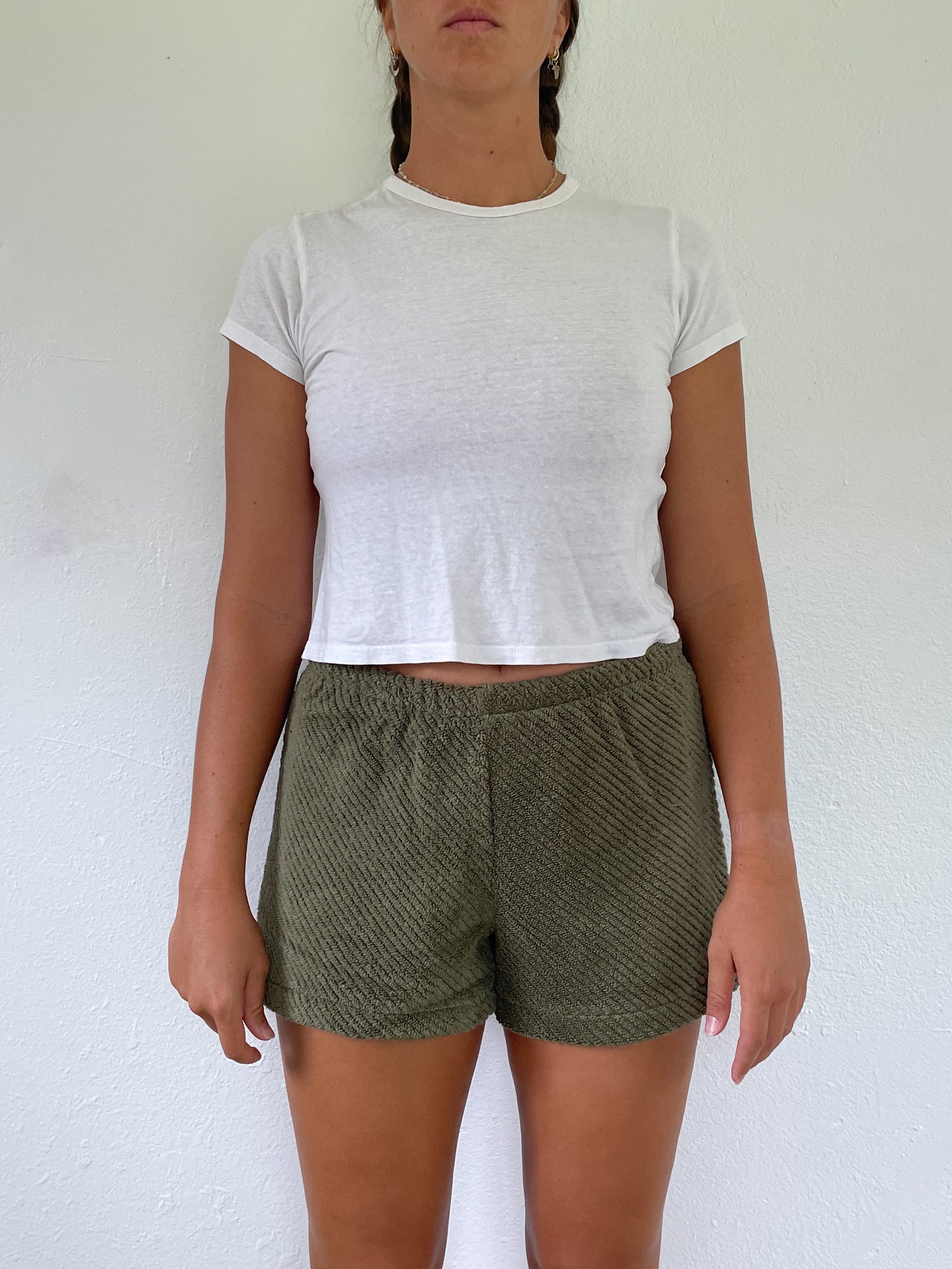 M Textured Green Shorts