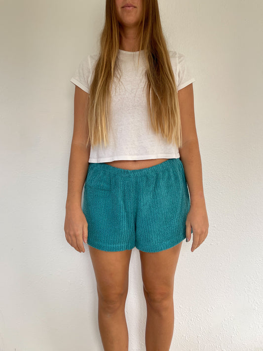 L Teal Textured Shorts