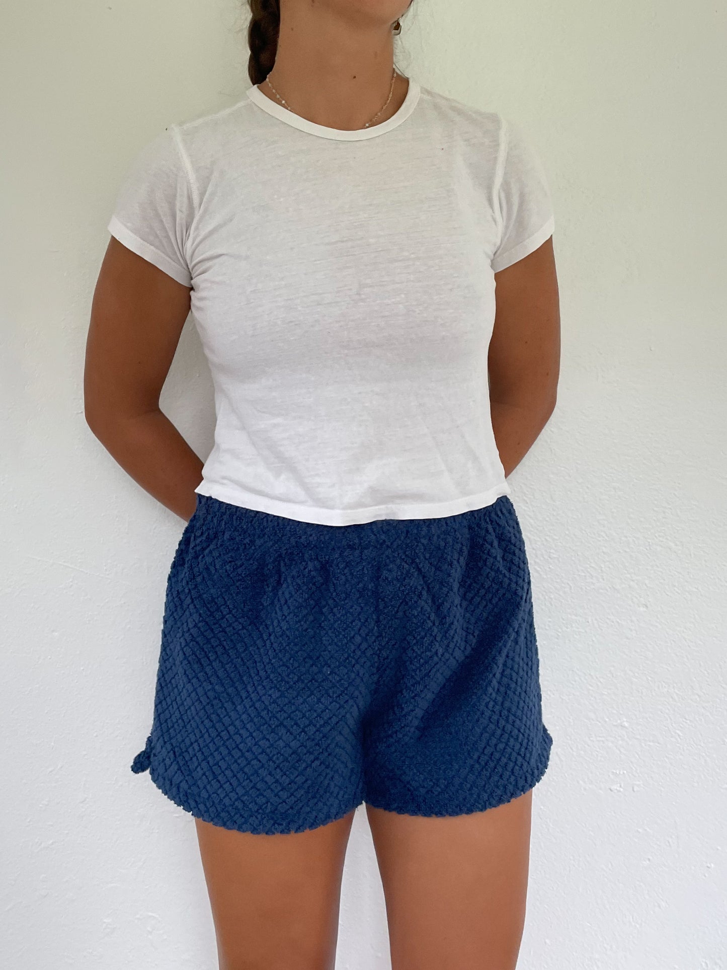 L Navy Textured Shorts