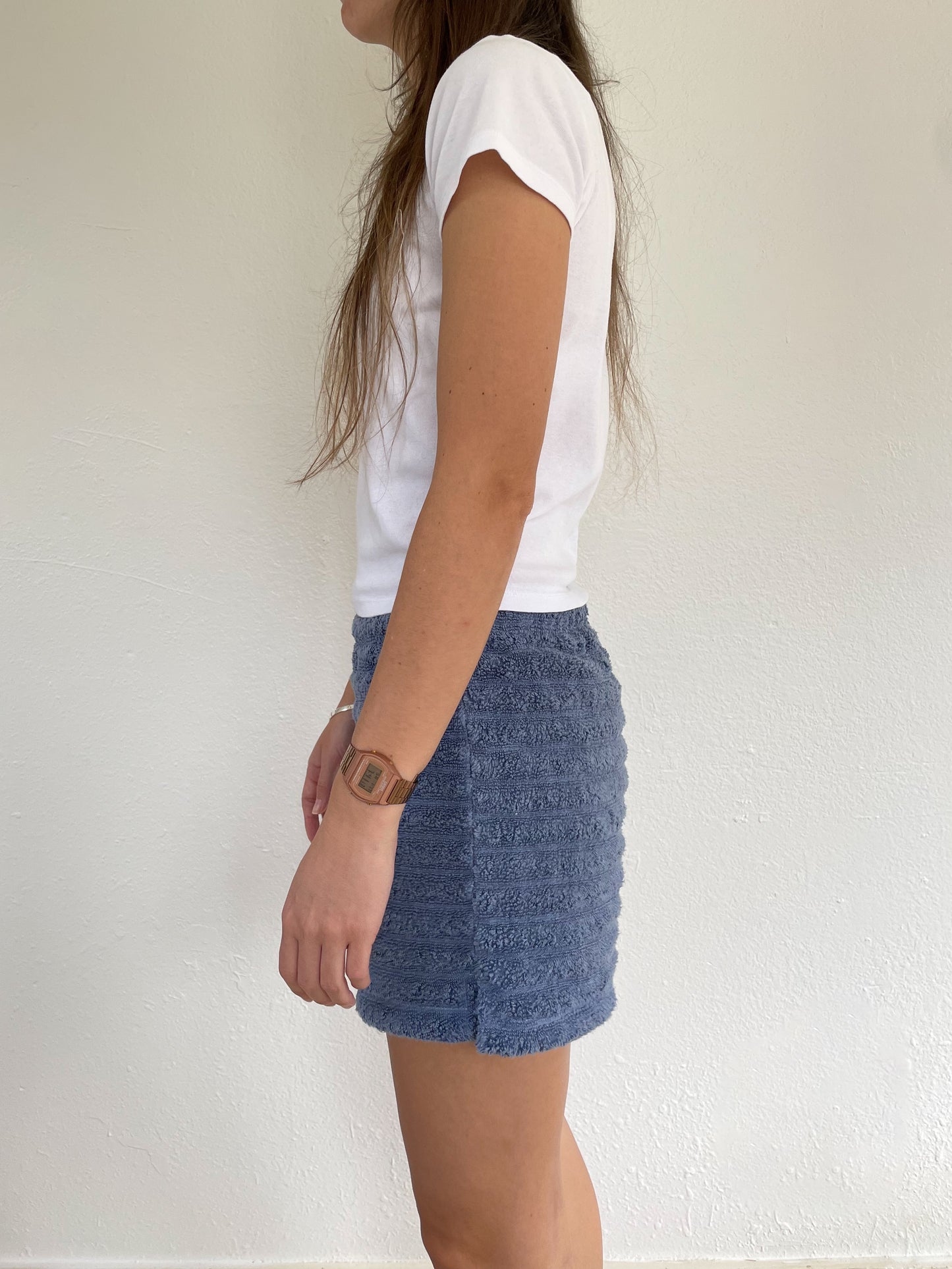 S Blue Textured Shorts