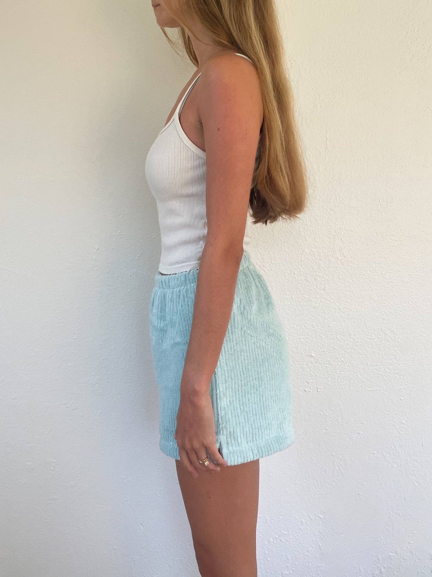 S Textured Blue Shorts